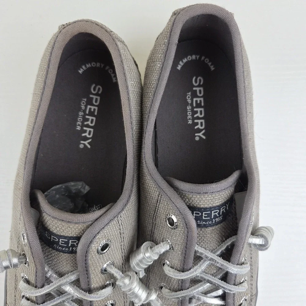 Sperry Top-Sider Seacoast Gray Silver‎ Metallic Canvas Women's Sneaker Size 7 M